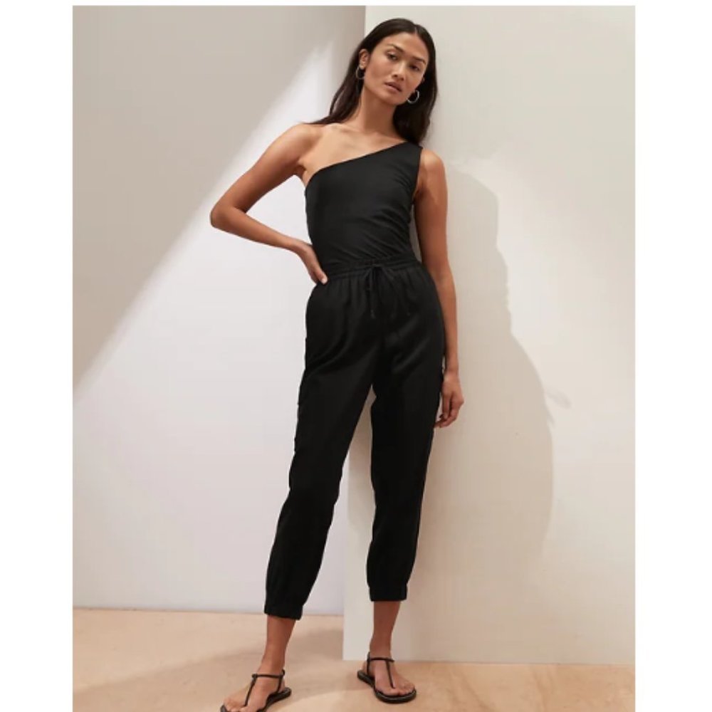 NWT BanRepF Linen Cargo Jogger S Black F156